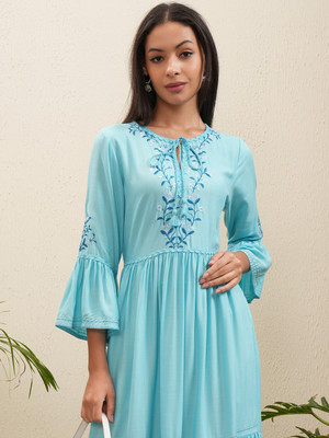 Vishudh Women Fit and Flare Blue Midi/Calf Length Dress