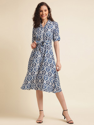 all about you Women Fit and Flare Blue Knee Length Dress