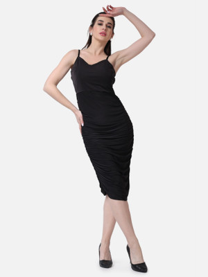 METRONAUT Women Bodycon Black Midi/Calf Length Dress