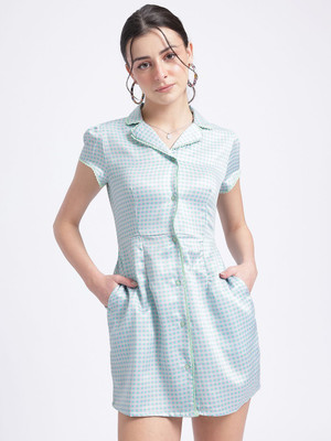 Glitchez Women Shirt Blue Above Knee/Mid Thigh Length Dress