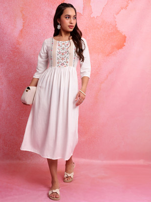 Vishudh Women Ethnic Dress Multicolor Midi/Calf Length Dress
