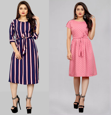 maruti fab Women Fit and Flare Purple, Pink Below Knee Dress