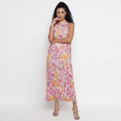 theulluu.com Women A-line Multicolor Maxi/Full Length Dress