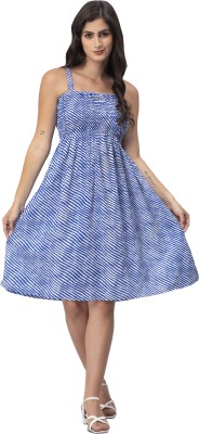 Aditi Wasan Women Empire Waist Blue, White Dress