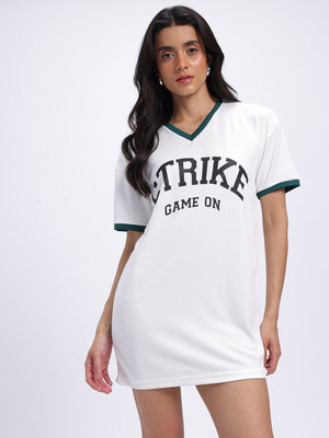 Glitchez Women T Shirt White Above Knee/Mid Thigh Length Dress