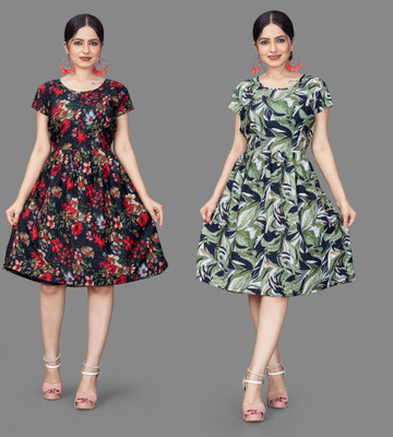 Madhave Women Fit and Flare Multicolor Mini/Short Dress