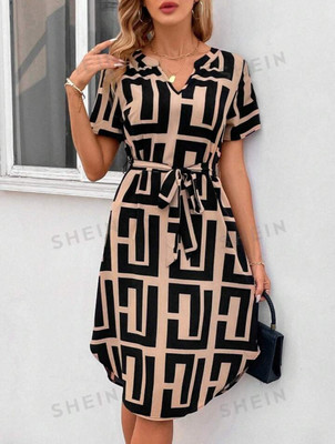 RIEKA Women Bodycon Beige Midi/Calf Length Dress