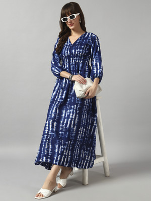 Krunal Raiyani Women Fit and Flare Blue Maxi/Full Length Dress