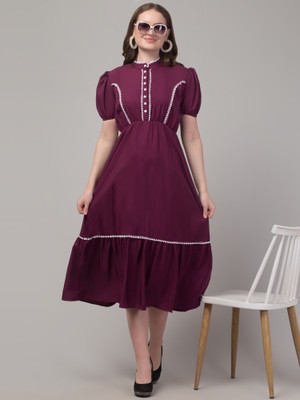 Artista Girl Women Fit and Flare Purple Midi/Calf Length Dress
