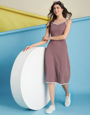 Selvia Women A-line Brown Knee Length Dress