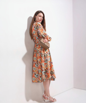 VERO MODA Women Fit and Flare Multicolor Midi/Calf Length Dress