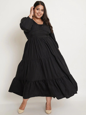 U&F Women Fit and Flare Black Midi/Calf Length Dress