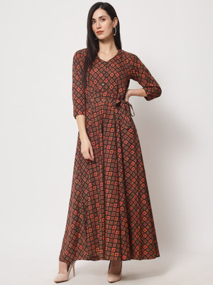Rudraaksha Women A-line Multicolor Maxi/Full Length Dress