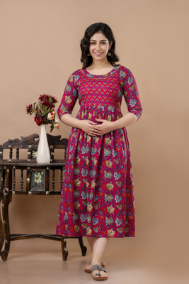 aashub Women A-line Pink Ankle Length Dress