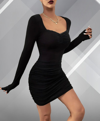 JMDEnterprises Women Bodycon Black Above Knee/Mid Thigh Length Dress