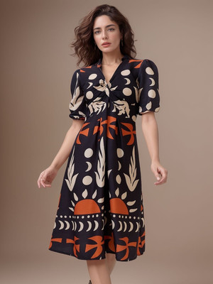 Dressberry Women A-line Black Midi/Calf Length Dress
