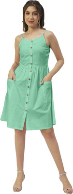 moomaya Women A-line Green Knee Length Dress