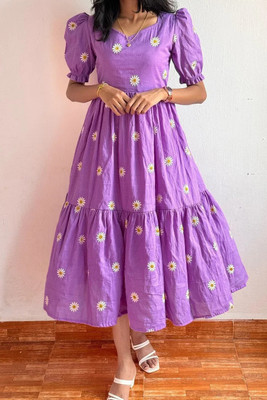Glam Kanya Women Fit and Flare Purple Midi/Calf Length Dress