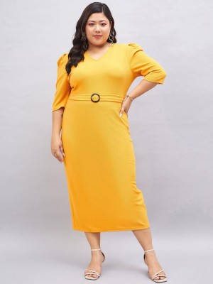 Sztori Women Fit and Flare Yellow Dress