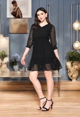 AROD Women A-line Black Dress