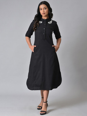 W Women A-line Black Midi/Calf Length Dress