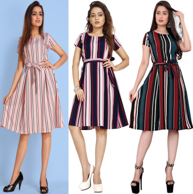 Rinra Women A-line Multicolor Knee Length Dress