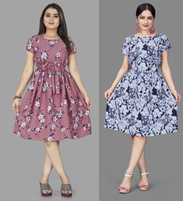 MAHADEV Women Fit and Flare Pink Mini/Short Dress