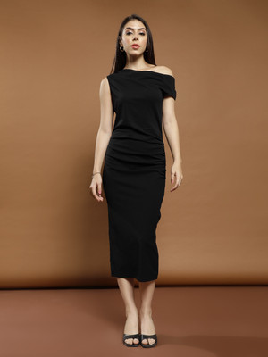 ATHENA Women Bodycon Black Midi/Calf Length Dress