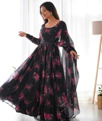 Shree Textiles Anarkali Gown(Black)