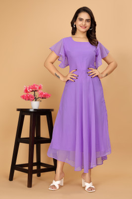 The Vendorvilla Women A-line Purple Midi/Calf Length Dress