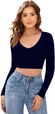 Alekya Casual Solid Women Dark Blue Top