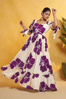 Ompax Women Fit and Flare Purple Maxi/Full Length Dress