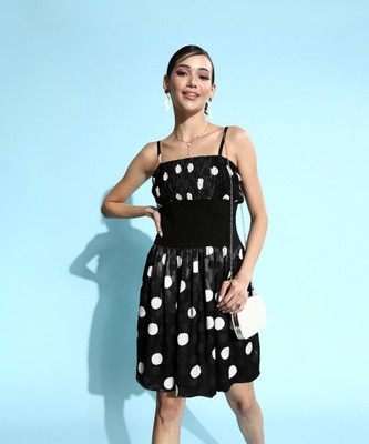 KASSUALLY Women Fit and Flare Black Above Knee/Mid Thigh Length Dress