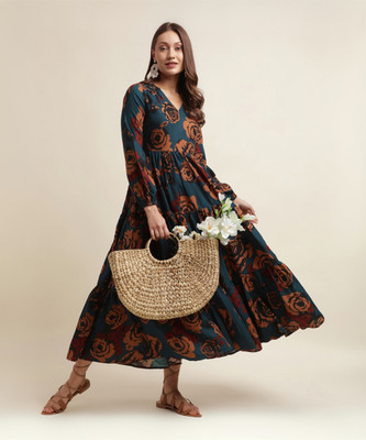 SIRIL Women A-line Multicolor Midi/Calf Length Dress