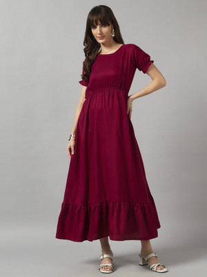 Jash Creation Women Fit and Flare Purple Maxi/Full Length Dress