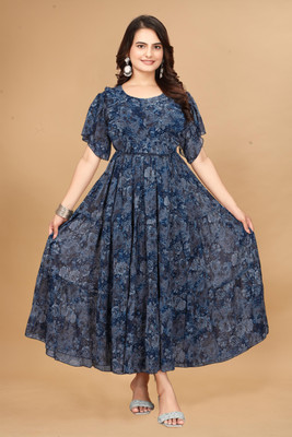 HouseOfCommon Women Ethnic Dress Blue Knee Length Dress