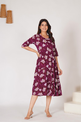 Vedansh Creation Women Fit and Flare Purple Midi/Calf Length Dress