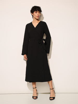 ONLY Women Wrap Black Midi/Calf Length Dress