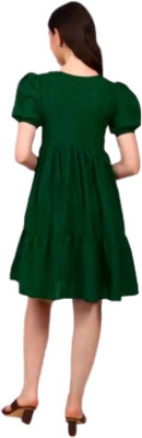 HouseOfCommon Women Fit and Flare Green Knee Length Dress