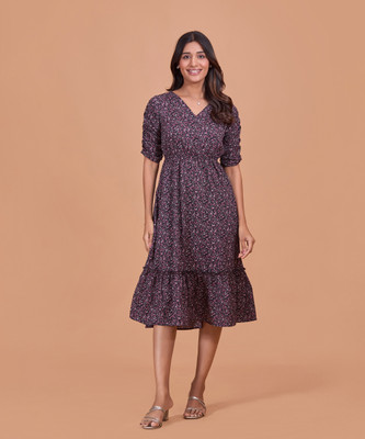 FashFun Women Fit and Flare Black Midi/Calf Length Dress