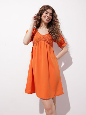 Dressberry Women Empire Waist Orange Above Knee/Mid Thigh Length Dress