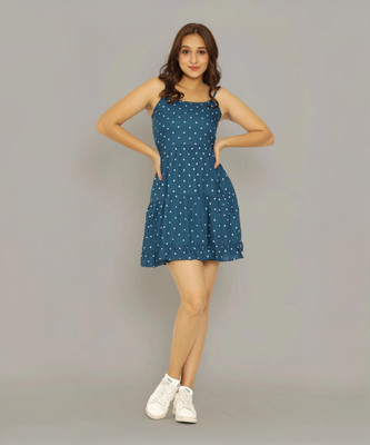 Bhawanaprint Women Tiered Blue Above Knee/Mid Thigh Length Dress