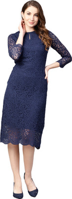 ATHENA Women Sheath Dark Blue Midi/Calf Length Dress