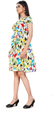 SITARAM FASHIION Women Fit and Flare White Knee Length Dress