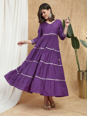 Globus Women Fit and Flare Purple Maxi/Full Length Dress