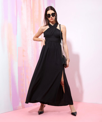 Tokyo Talkies Women Maxi Black Full Length Dress