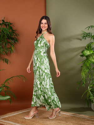Yash Gallery Women Fit and Flare Green Midi/Calf Length Dress