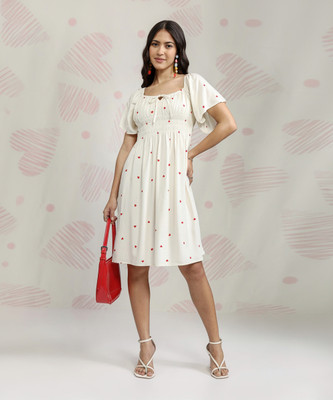 Tokyo Talkies Women Fit and Flare White Knee Length Dress