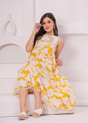 Oh Mi Dios Women Fit and Flare Yellow Midi/Calf Length Dress