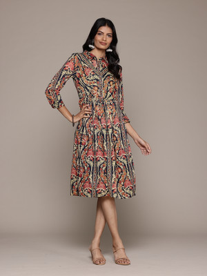 aarke Ritu Kumar Women Fit and Flare Black Midi/Calf Length Dress